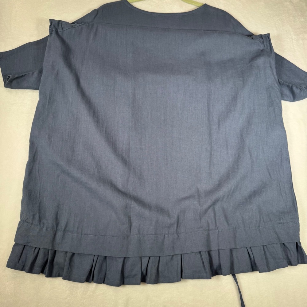 Dandelio Handmade Linen Cotton Cinch Drawstring Dress Blue L/XL | Oversized Midi - Picture 9 of 11